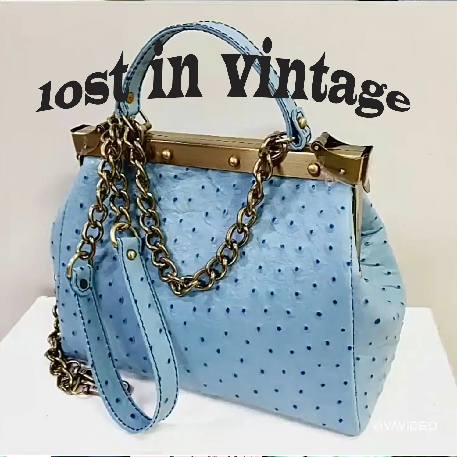 LOST IN VINTAG Ostrich Textured Leather Bags Ball Party Clutch Bronze Fittings Handbag Proudly Carried In Hand 35x24x15cm