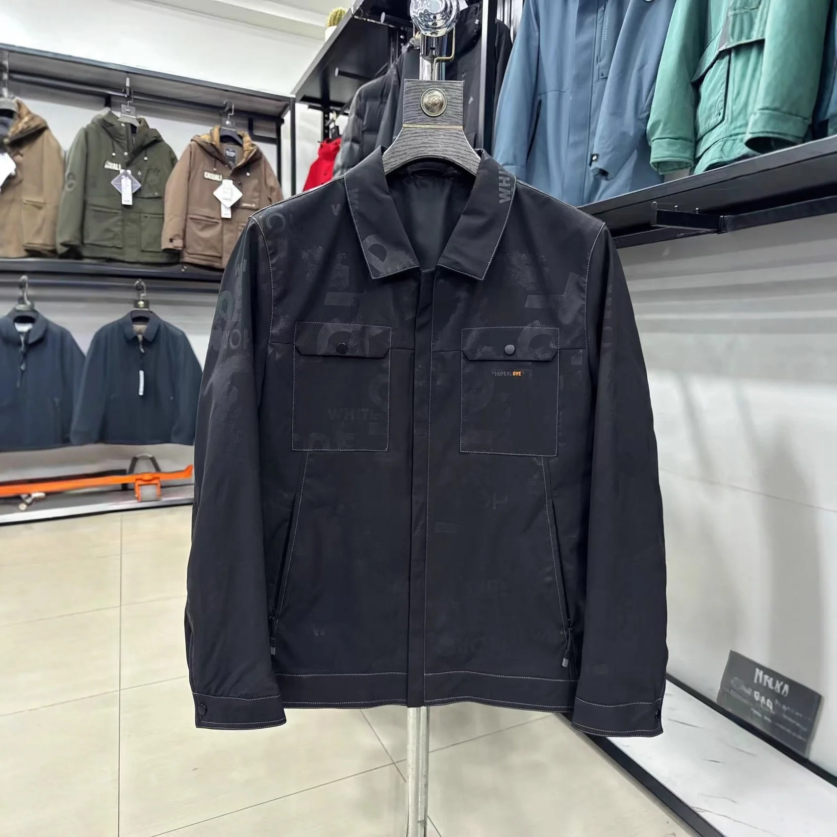

Homes Brand Printed Stand Collar Jaet Men's Faion Workwear Sle Polyester Blend Fabric Slim Fit Autumn Season Jaet