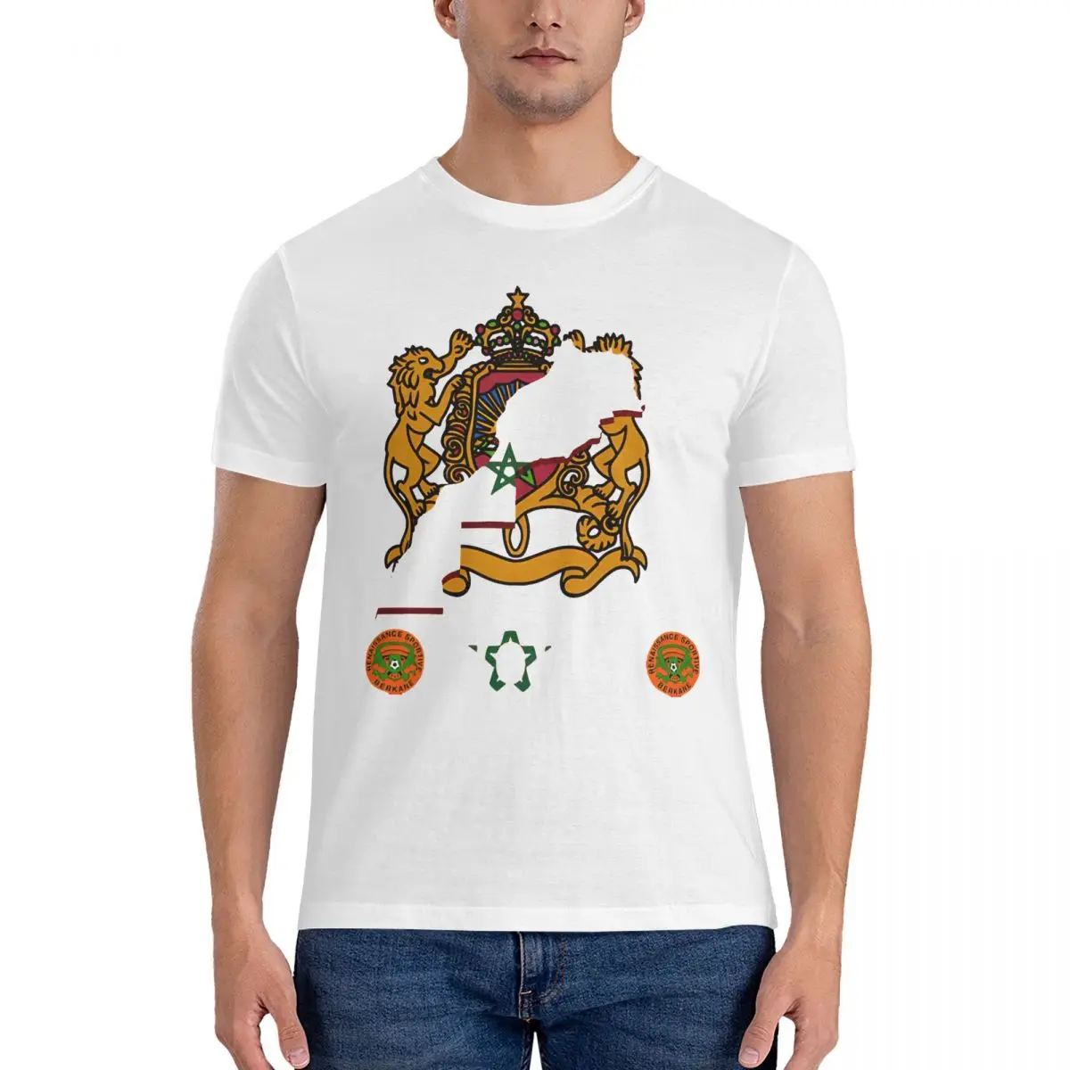 K-Kingdom of Morocco,ラウンドネックの純綿のレジャーTシャツ,世界のルネッサンス,de berkane