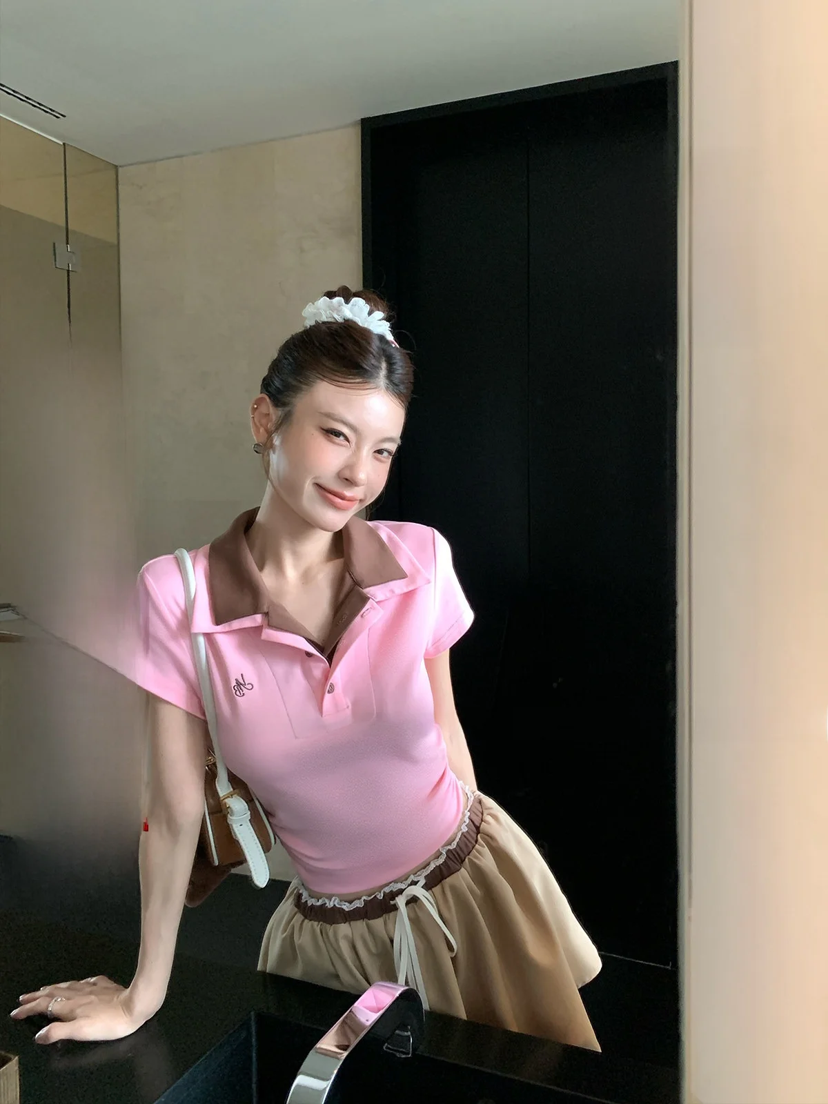

LIONE Stberry Cola ort Sve Top And Khaki Skirt Set Women's Faion Summer Outfit Contrast Color f-length Skirt