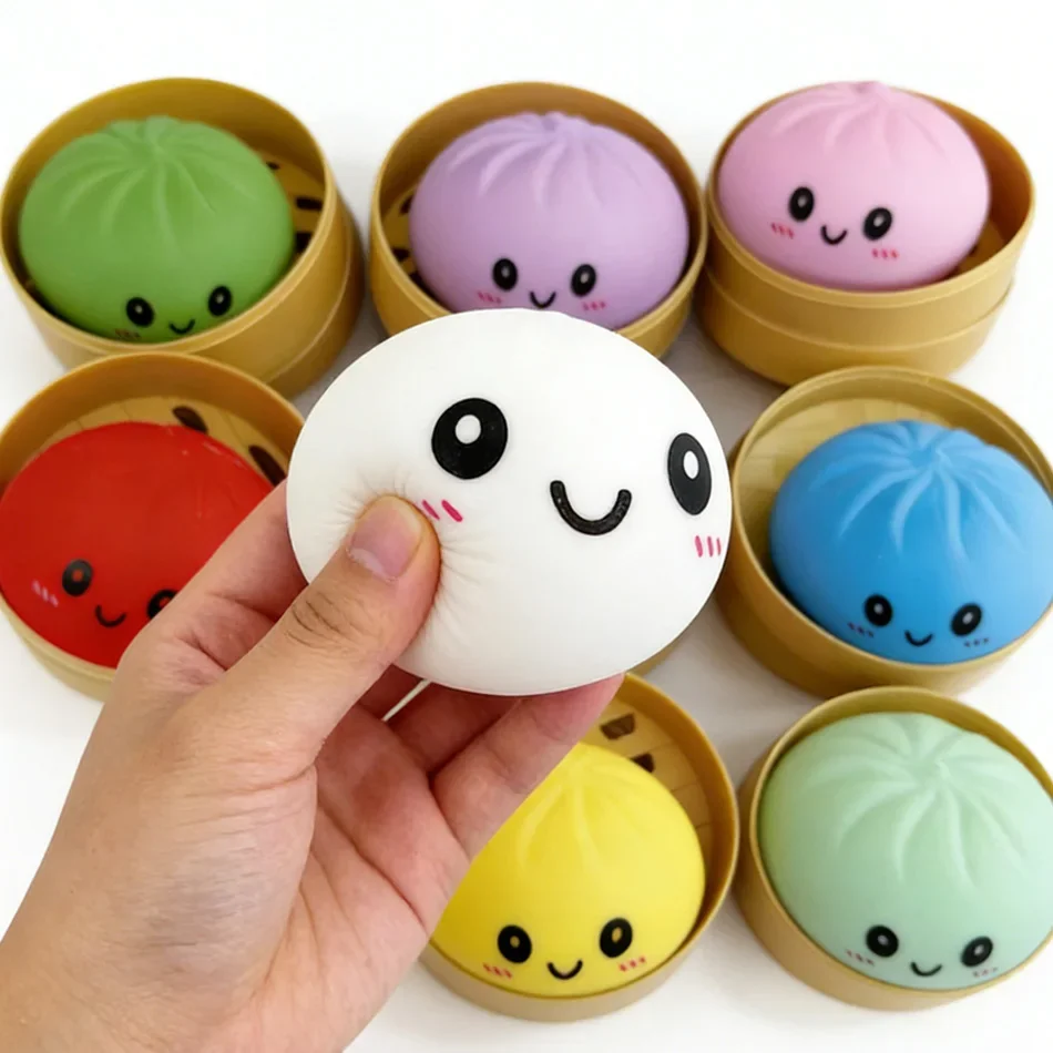 New Arrival Dumpling Pressure Rainbow Color Dumplings Squishy Blind Box with Steamer Soft Slow Rising Stress Relief Toy