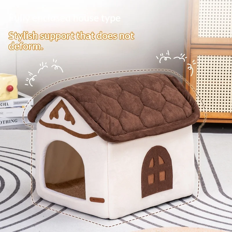 Cama semicerrada lavable para gatos y perros, cálida y resistente - imagen 5