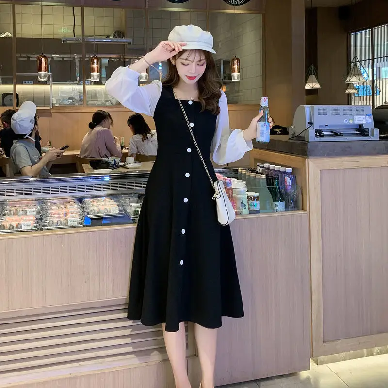 Black Aesthetic Party Summer Light Dress Casual Bag Hip Wrap Vintage  Fashion Elegant Women's Dresses Loose Midi Korean Tunics