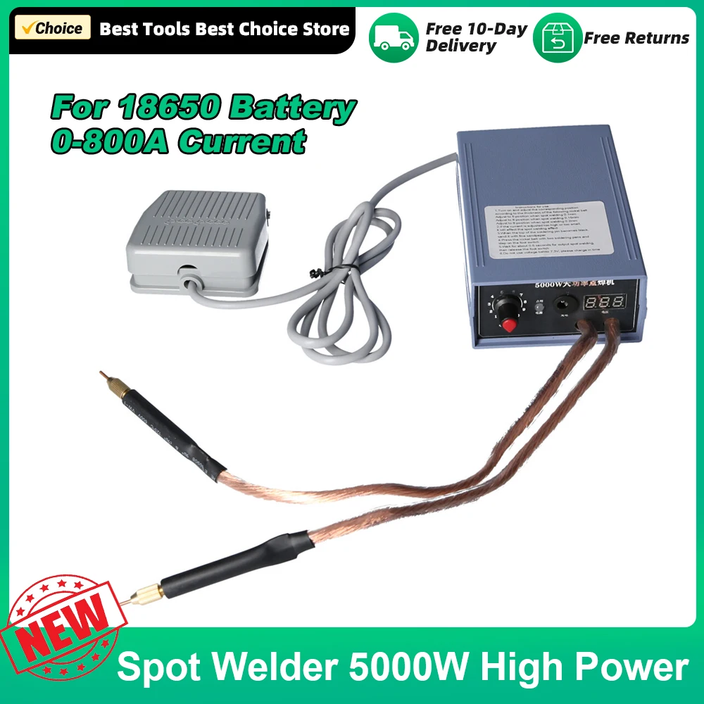 Portable Spot Welder 5000W High Power Handheld Spot Welding Machine Portable 0-800A Current Adjustable Welders For 18650 Battery