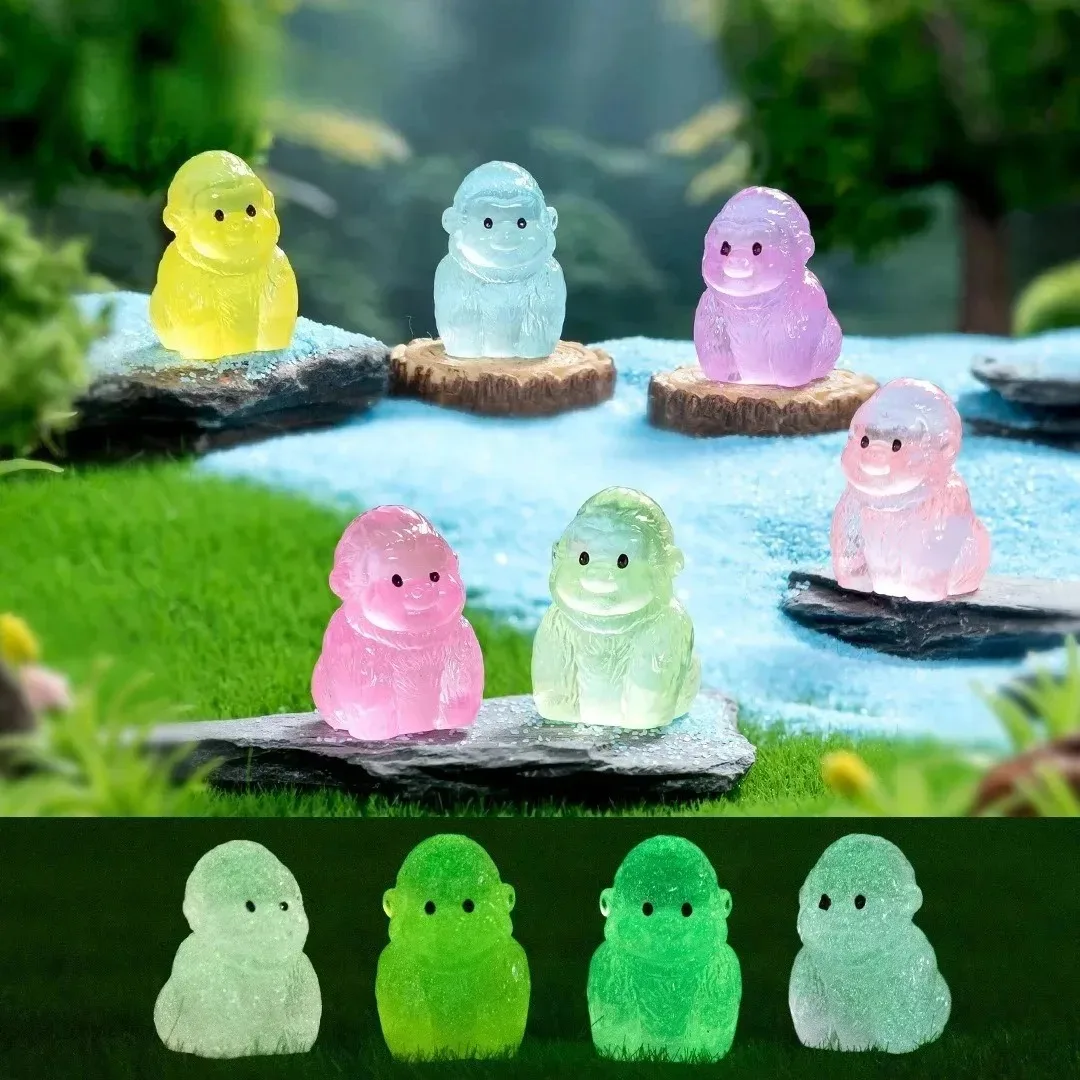 10Pcs Glow In The Dark Gorilla Mini Figures Fluorescent Animal Miniatures Fairy Garden Ornaments DIY Home Decoration Accessories
