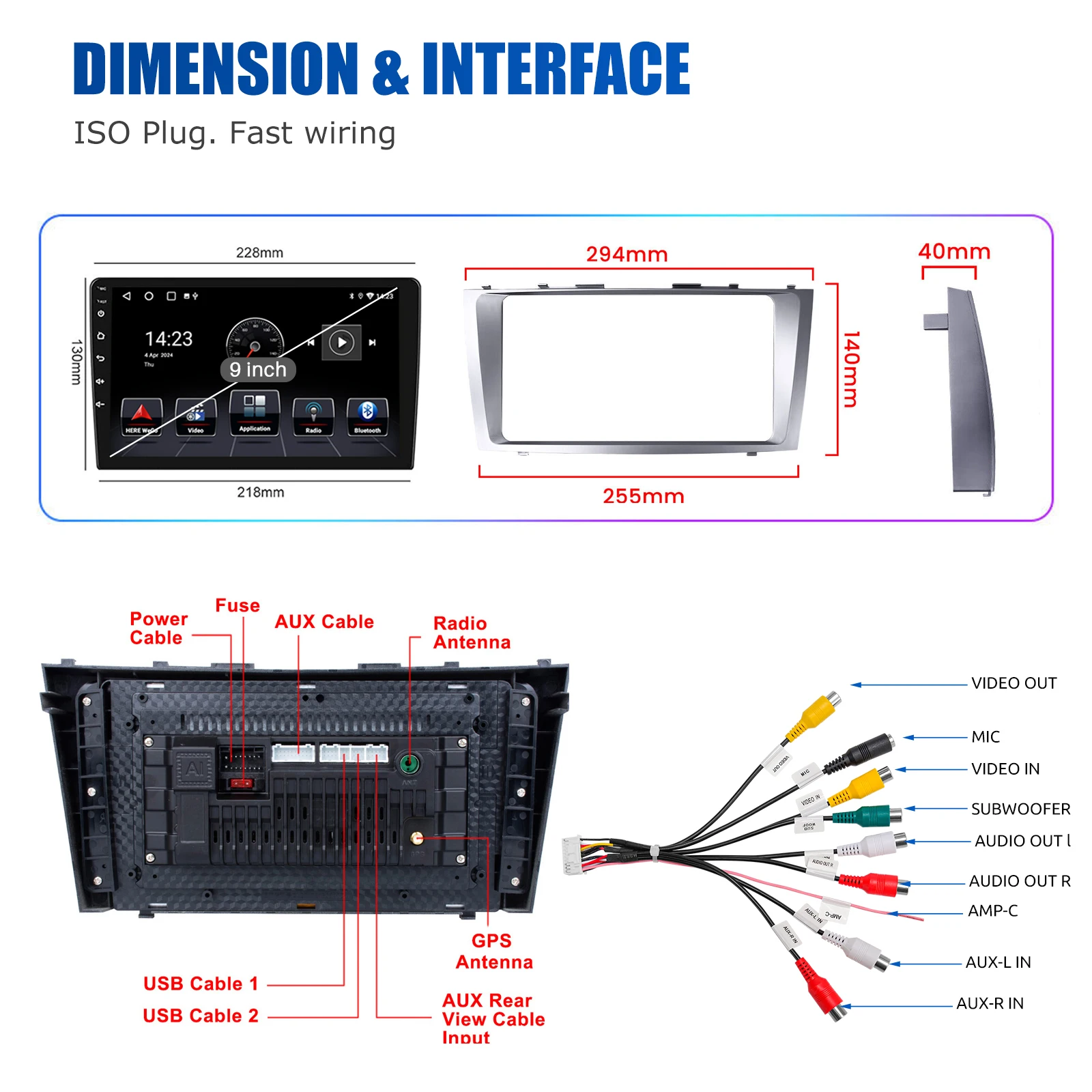 9 "أندرويد 14 راديو السيارة الوسائط المتعددة مشغل فيديو 2 الدين لتويوتا كامري 2006 2007 2008 2009 2010 2011 نظام تحديد المواقع نافي رئيس وحدة Carplay