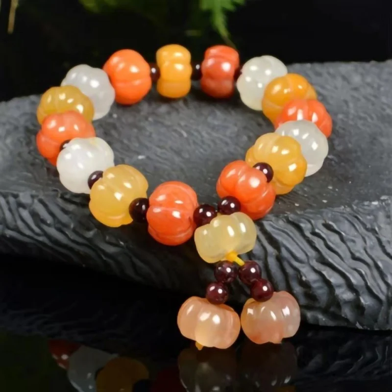 Xinjiang Jinsi Jade Bracelet Seven-Color Gem Pumpkin Beads Abacus Beads Bracelet Duobao Jade Jadeware Wholesale Gift Supply