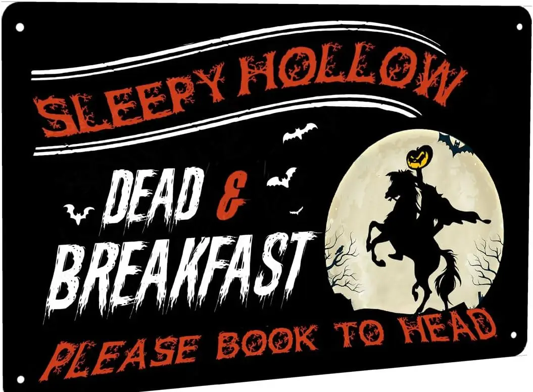 Sleepy Hollow Dead and Breakfast Metal Sign Halloween Art Decor Metal Sign for Indoor Home Garage Home Kitchen Cafe Bar Door 8x1