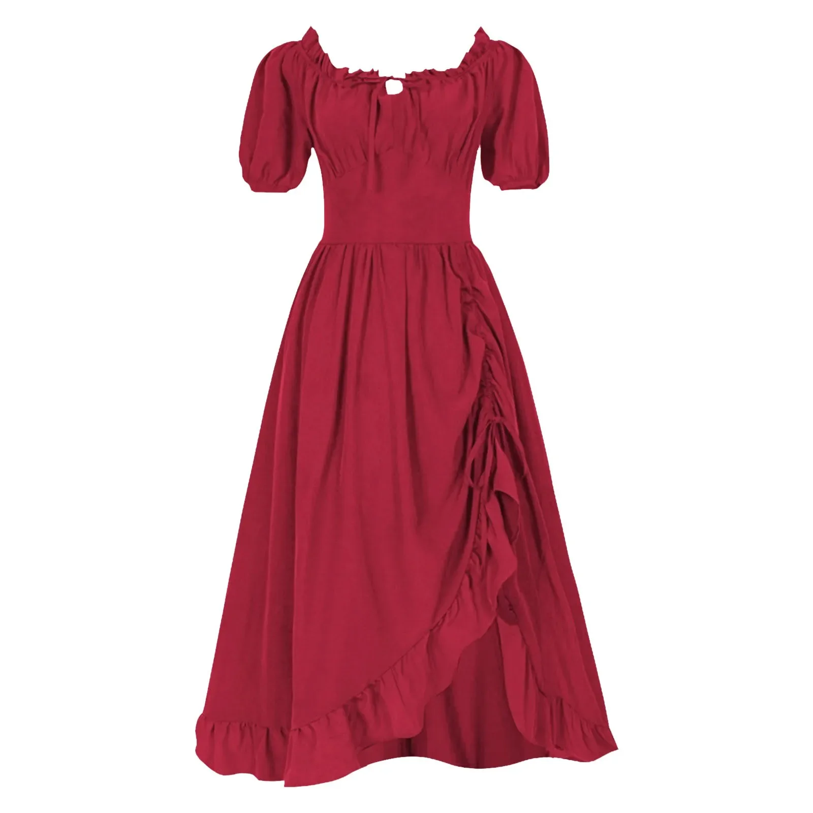 Vestidos vintage femininos renascentistas, bainha irregular com babados, manga curta, gola quadrada, linha a, fantasia medieval, vestido de halloween