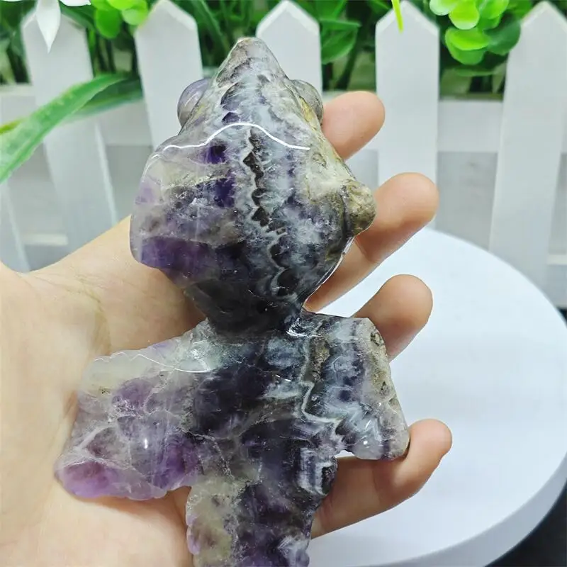 Natural Dream Amethyst Goldfish Carving Healing Stone Energy Gemstone Cute Home Office Decoration Gift 1PCS