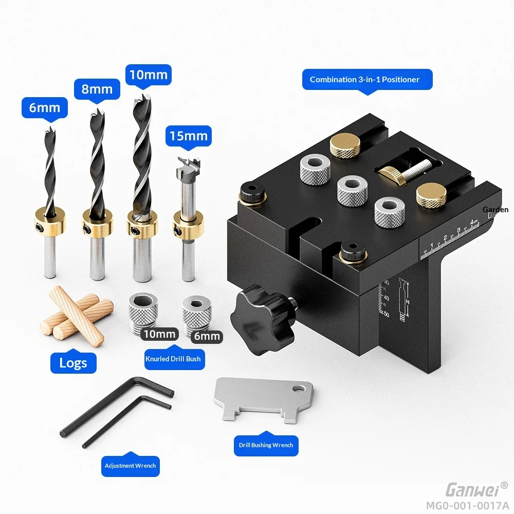 Woodworking Three-in-one Locator and Wood Tenon Drilling Tool for Furniture Hole-Positioning Model MG0-001-0017A