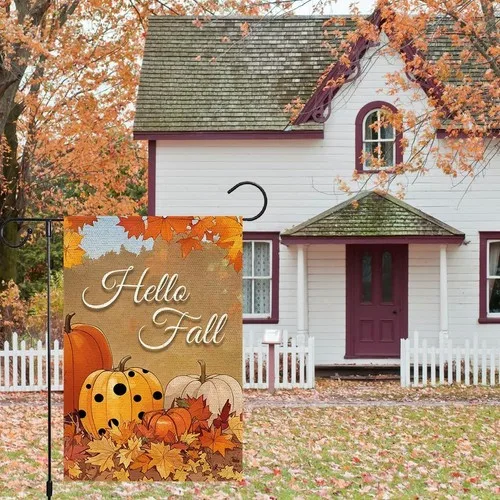 علم حديقة عيد الشكر من Hello Fall، 12 × 18 بوصة خريف مزدوج الجوانب RMQ-36 VVJ HHU