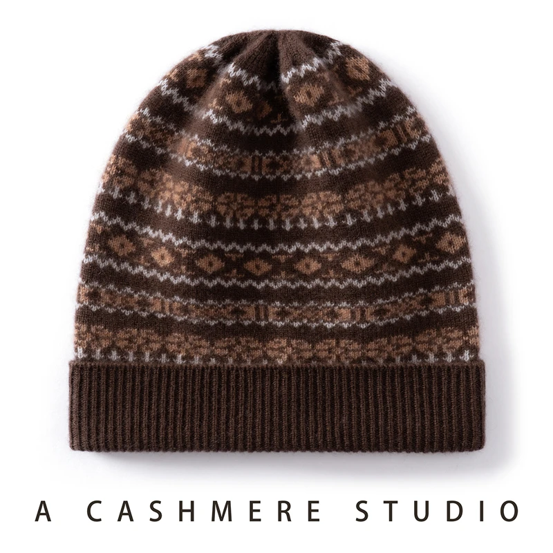 MVLYFLRT Women's Premium 100% Cashmere Jacquard Knitted Hat Flip up Warm Cold Fashion Christmas Autumn Winter New Hat