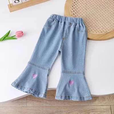 Causal Spring Autumn Girls Pants Various Loose Jeans Straight Pants Solid Color Print Trousers Kids Outwears