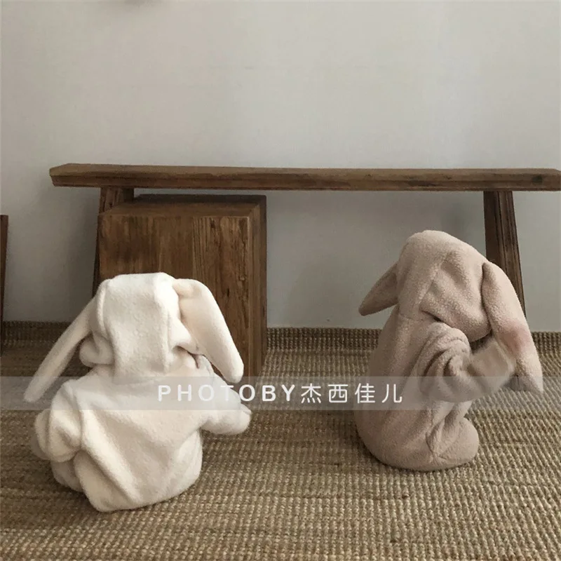 Winter Baby Rompers Newborn Rabbit Ear Hooded Boy Girl Romper Clothes Lamb Fur Fleece Warm Infant Toddler Jumpsuit Boys Playsuit