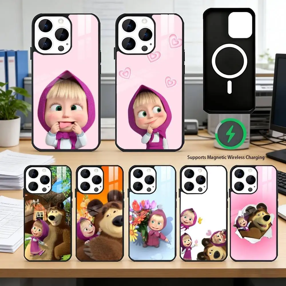 Funny Masha and the bear Phone Case For iPhone17,16,15,14,13,12 Plus,Pro Allows magnetic wireless charging