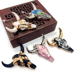 1pc Natural Stone Acrylic Necklace Pendants for Jewelry Making Charm Animal Bull Head Amulet DIY Accessories 45x46mm Designer