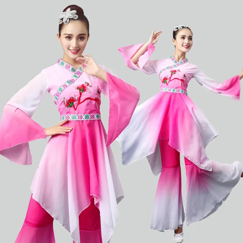 Donna hanfu danza classica costume yangko ombrello femminile danza fan costume da ballo costumi da spettacolo nazionali