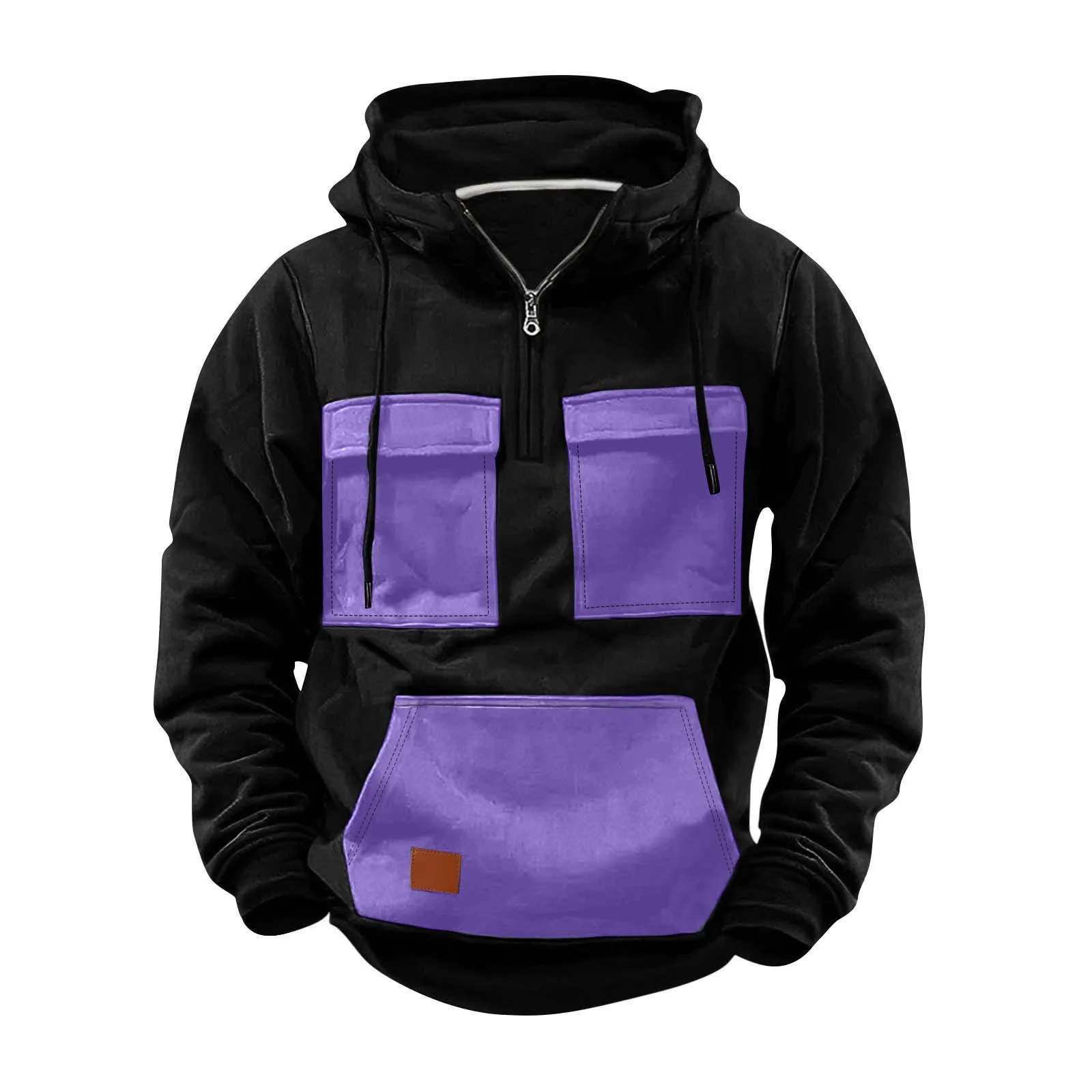 Spring Autumn Fashion Patchwork Hooded Hoodies Men Loose Pull On Casual Sports Sweatshirts Couple Chic Streetwear Hooded Hoodie