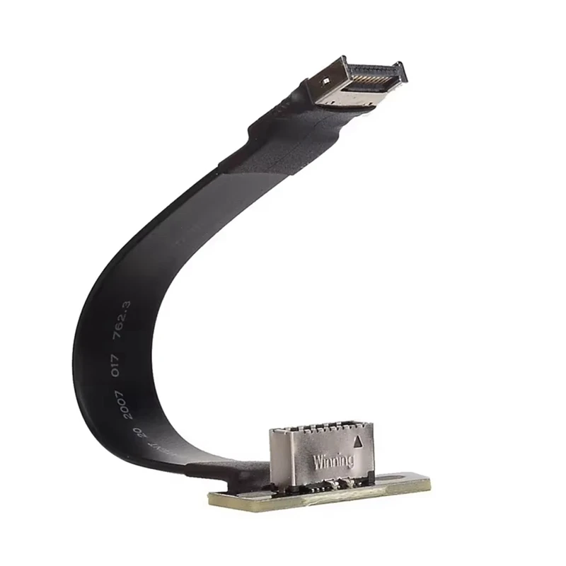 【A99P】USB 3.2 20Pin GEN2 Type E Male to Type-E Female Adapter Front Panel Socket Extension Flat Ribbon Cable W Screw Hole
