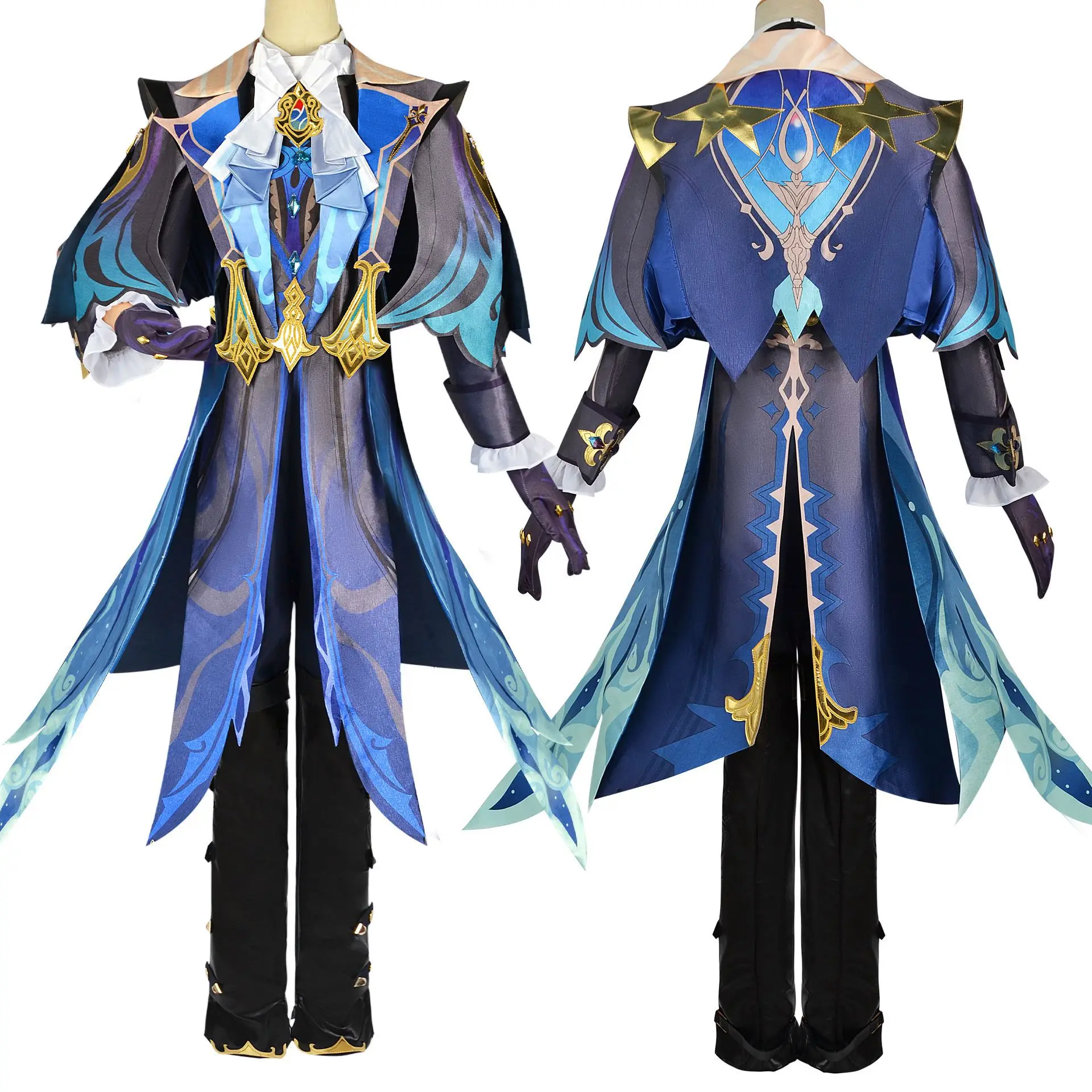 Neuvillette Costume Cosplay Genshin Impact Game parrucca Set Chief Justice Ordainer of inexinable Justice Uniform Halloween for Men