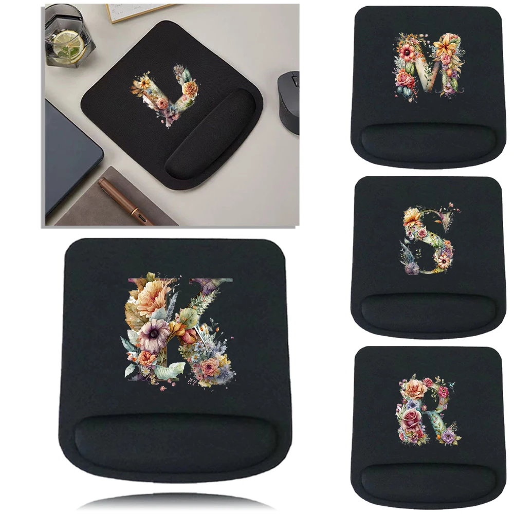 Mouse Pad Desk Mat Floral Letter Series for PC Laptop Ellipse Mouse Mat Ergonomic Non-Slip Wrist Support Office Accessories