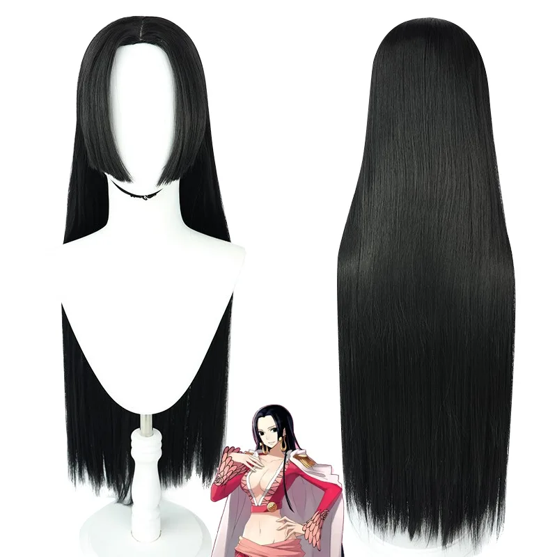 Anime Boa Hancock Cosplay Wig Long Straight Black Hair Rose Net Inner Cap Heat Resistant Synthetic Fiber Wig For Women Girls