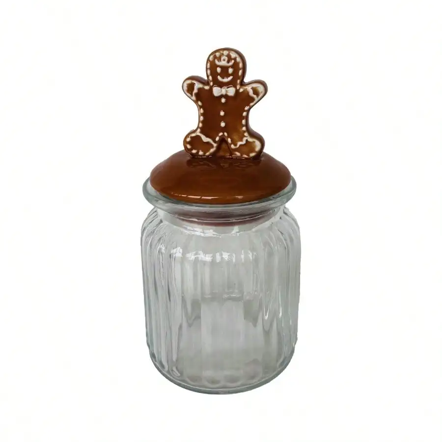 

Ceramic And Glass Gingerbread Christmas Cookie Jar Brown 6.25" By