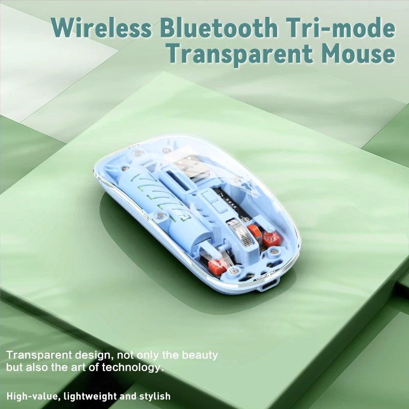 Wireless Transparent Mouse Bluetooth USB Rechargeable 800-1600 DPI 125Hz Ergonomic for Gaming Office iPad Tablet PC Laptop Phone