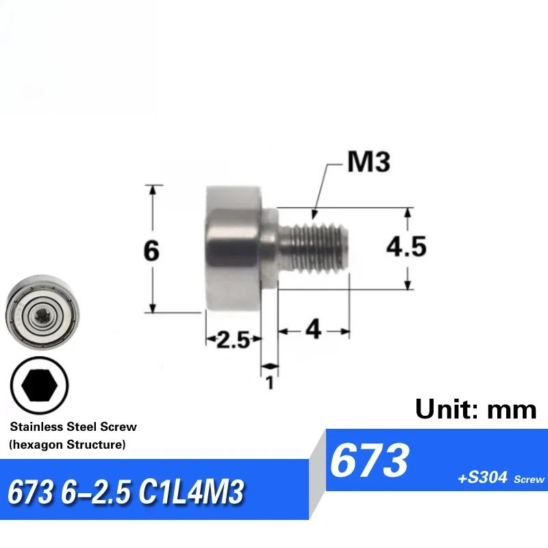 M3 Stainless Steel Screw External Thread Bearing with Screw Guide Wheel 1pcs
