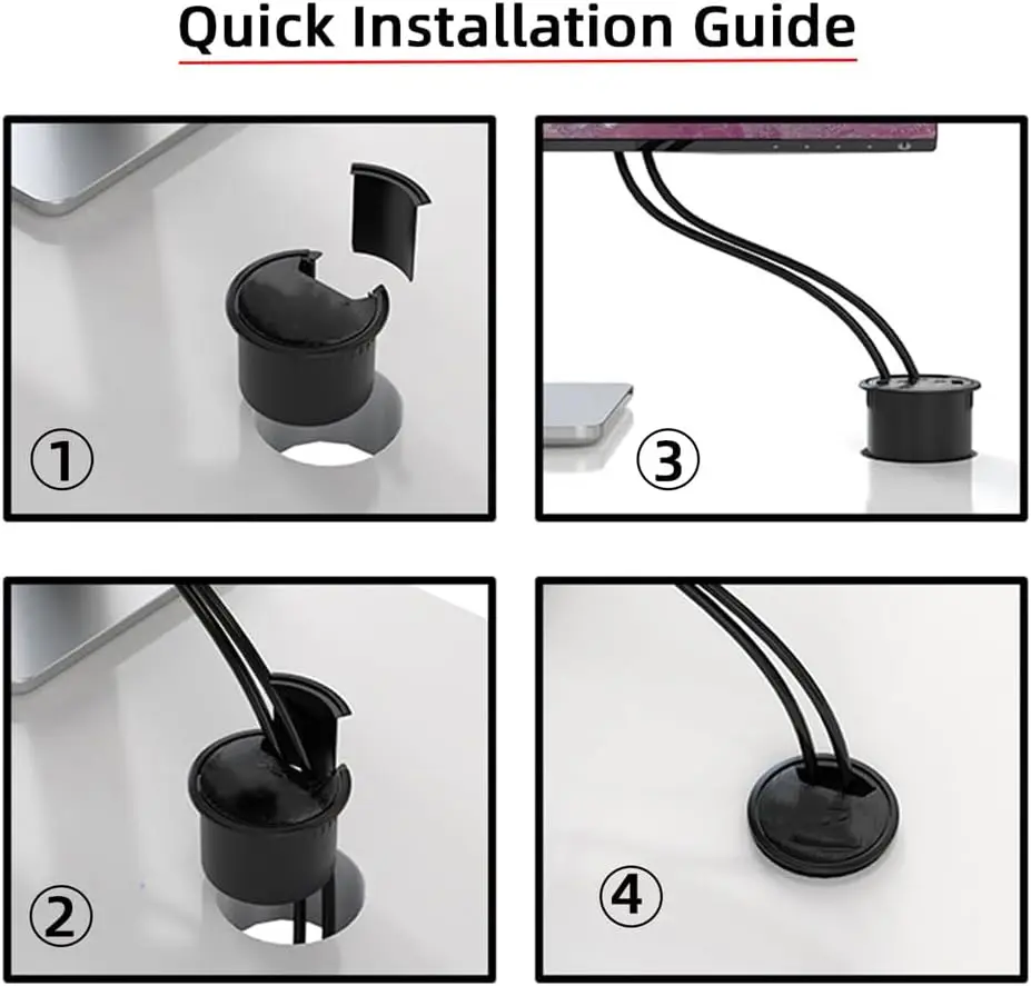 JavicTech USB Desk Grommet Hole USB Hub Mounting Desktop Grommet Hole Desktop Cable Organizers for PC Laptops HDD USB Device