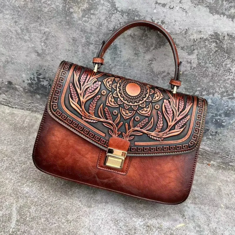 Johnature 2024 nuova borsa di lusso borsa da donna in pelle fatta a mano in rilievo vintage borse a tracolla e a tracolla versatili