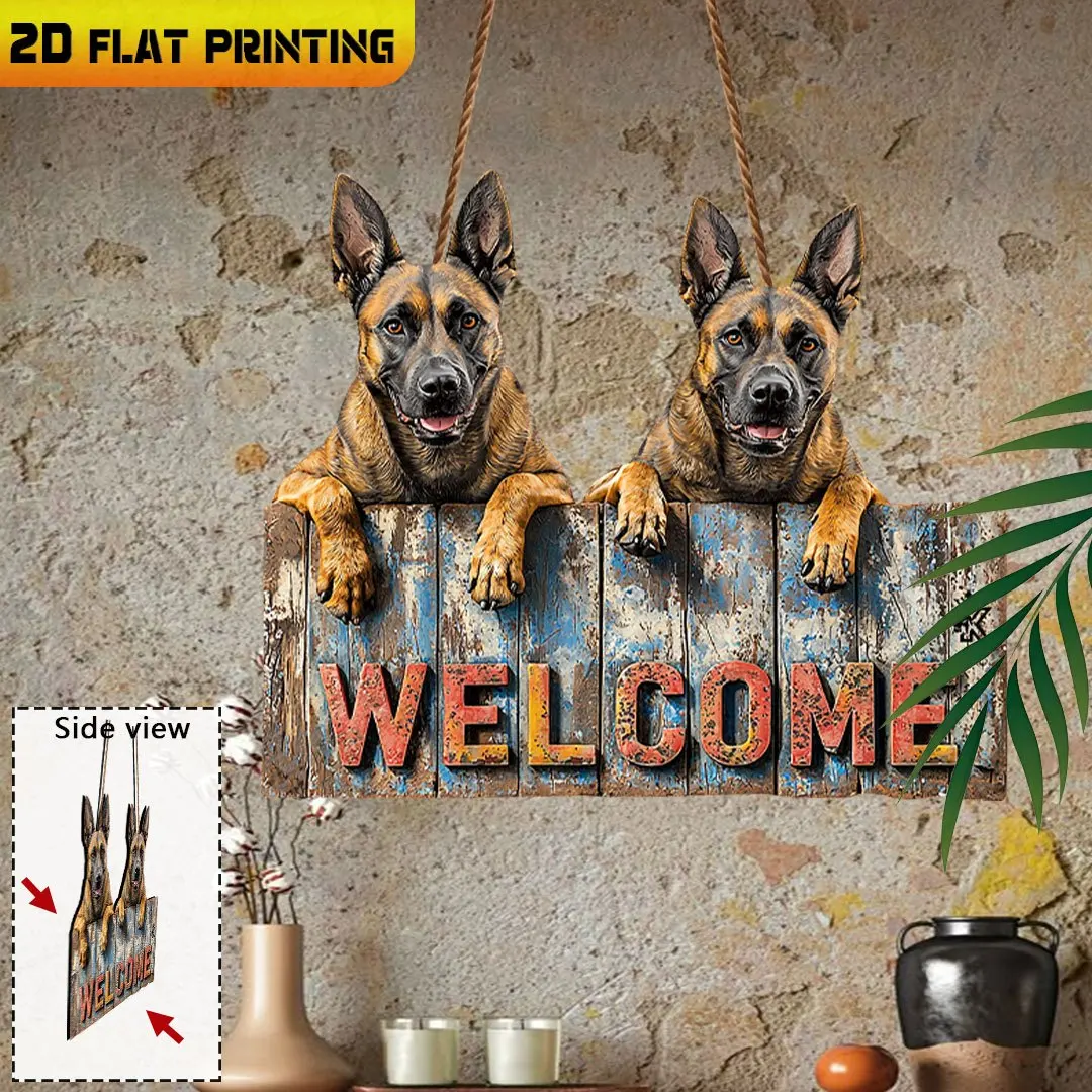 2D Flat,Wooden Signs,Outdoor Plaques and Wall Art,Two Belgian Malinois Dogs,Indoor Decor,Gift for Dog Owners,Gifts for Dog Lover