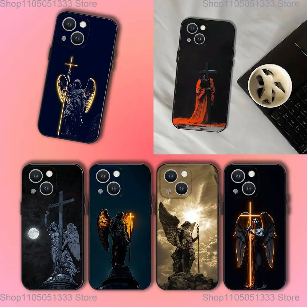 

Archangel Michael Cross Phone Case For iPhone 16,15,14,13,12,11,Pro,XS,Max,XR,Plus,E,SE4,Mini Black Soft Cover
