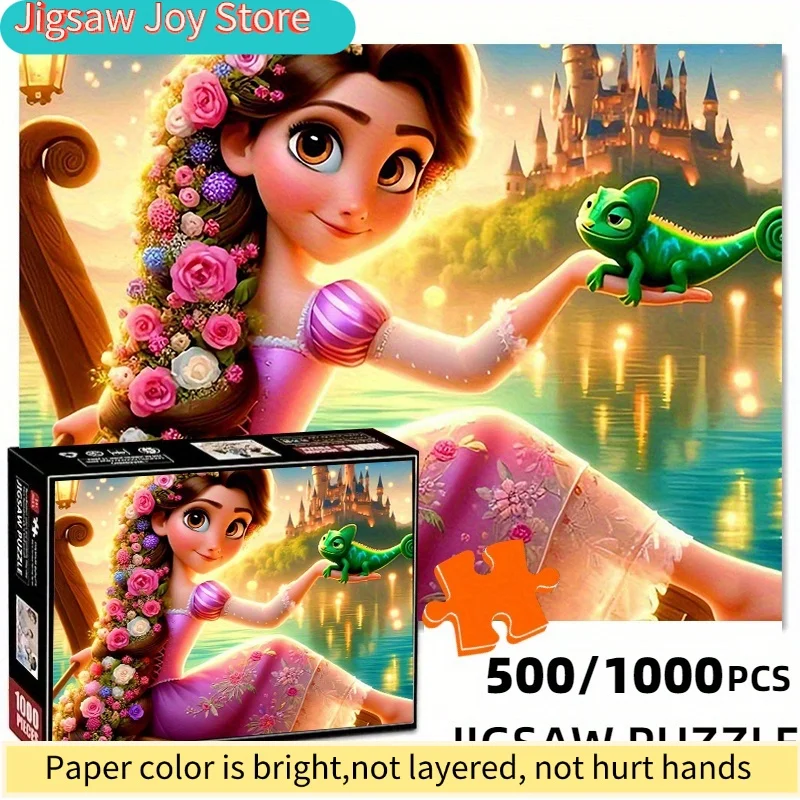 

Long Hair Princess Chameleon Fantasy Scene Thick Durable White Card Design Hot-Selling Paper Puzzle, Rectangular Shape, Brain-