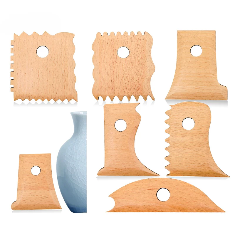 

7 Pcs Pottery Ribs Beech Wood Pottery Tools DIY Pottery Clay Foot Shaper Tools Multipurpose Pottery Shaping Trimming Tools