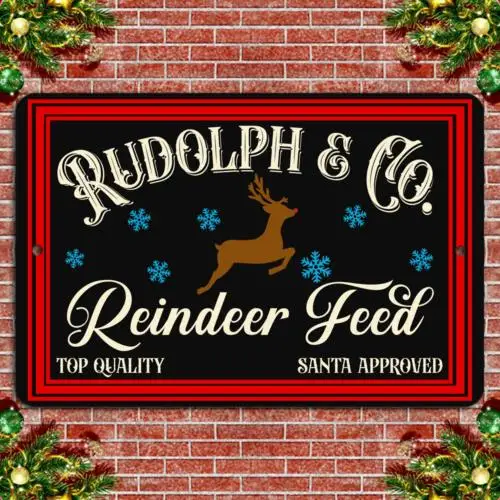 Rustic Reindeer Feed: Santa Approved Black Metal Sign-Aluminum
