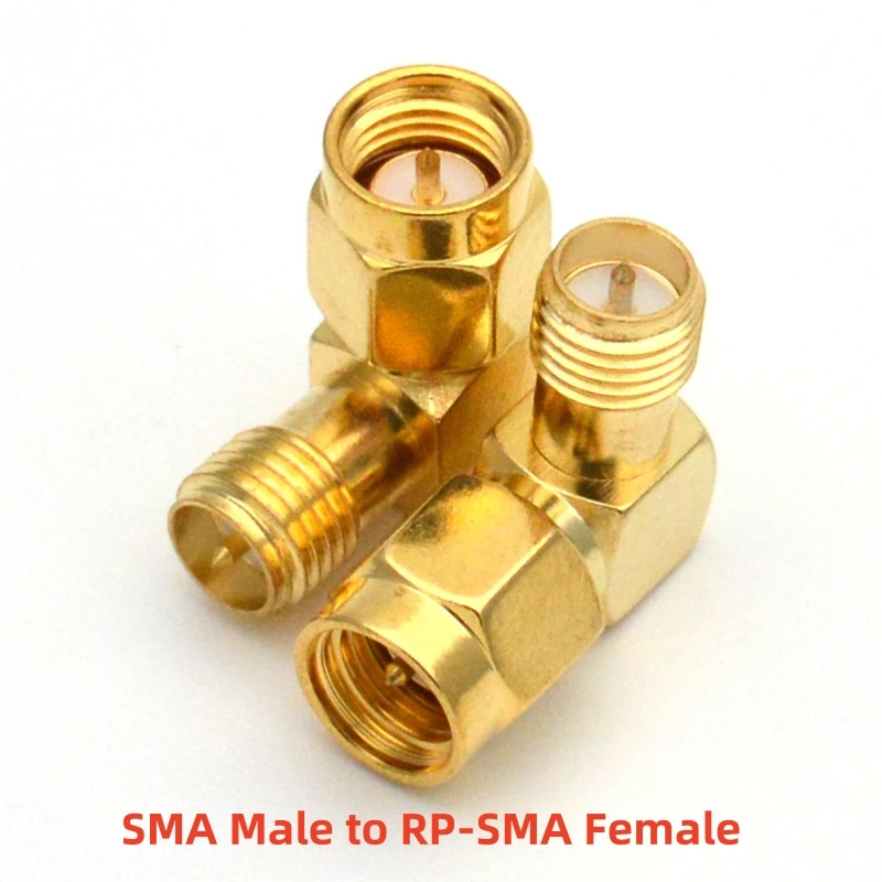 1 STÜCK SMA auf SMA-Stecker 90 Grad rechtwinkliger RPSMA-Stecker auf RP SMA-Buchse-Adapter für WIFI-Antenne / FPV-RF-Konverter Gold