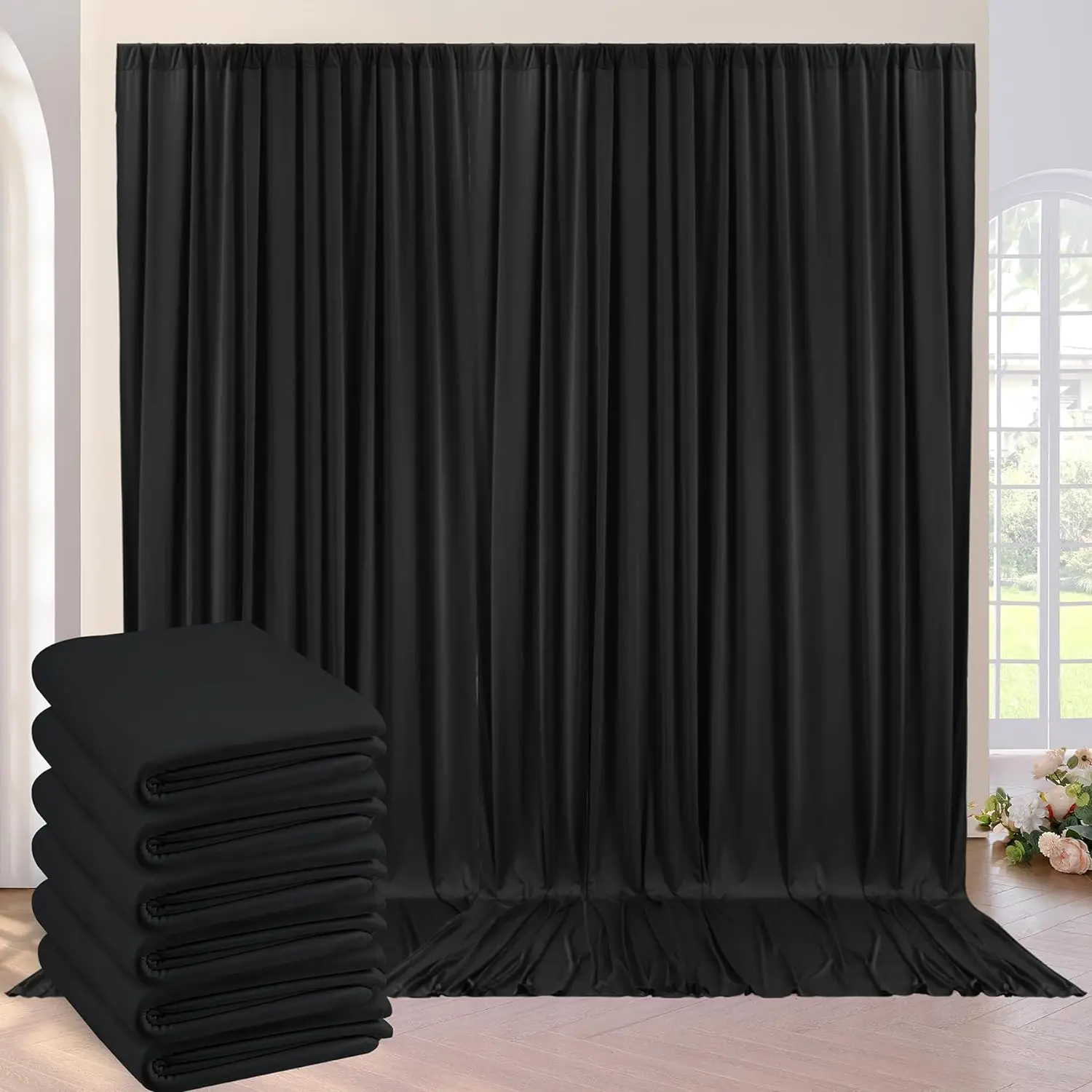 30ft x 10ft Black Backdrop Curtains Black Drape for Backdrop Halloween Thick Solid Fabric Cloth Backdrop 6 Panels 5ft x 10ft