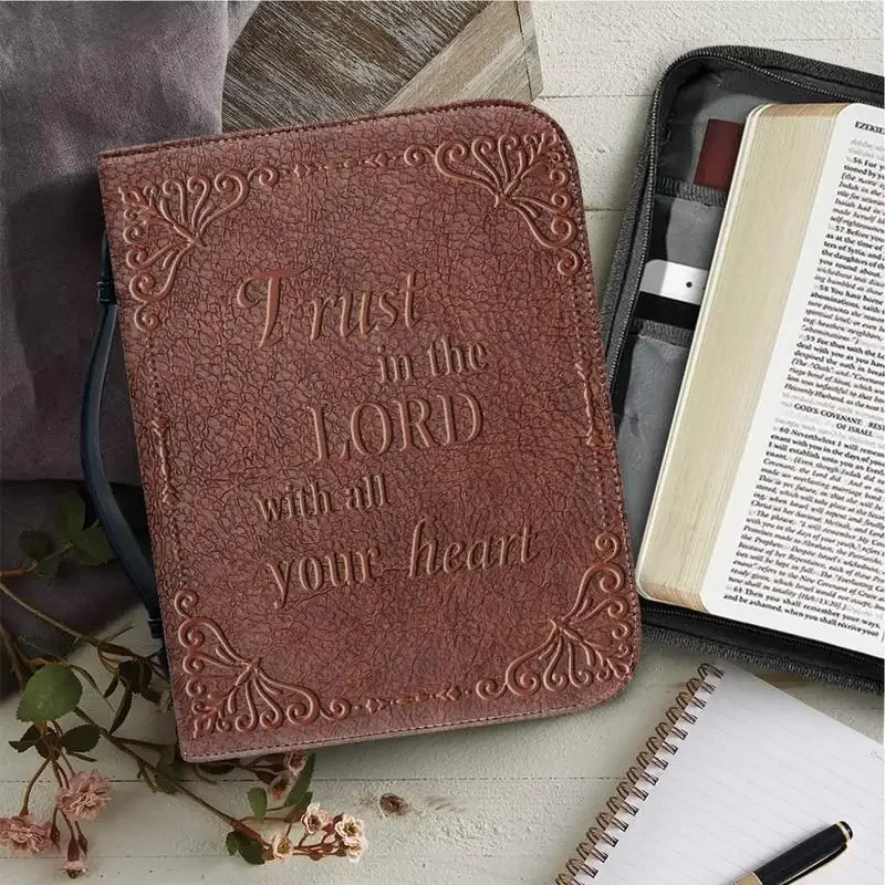 Women Classic Print Bible Bag Zipper Handle Handbags Bible PU Cover Leather Hymns Case Carrying Storage Bags