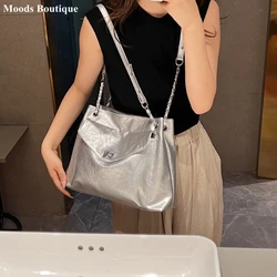 MOODS Silver Large Tote Bags For Women Dual-strap Pure Color Soft Big Capacity Shopper Shoulder Bag 2023 Luxury Designer Handbag