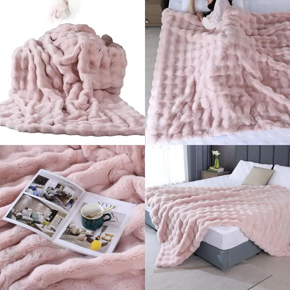 

Cozy 60x80 Faux Fur Rabbit Throw Blanket, 860 GSM, for Sofa, Bedroom, Living Room, and Apartment Decor