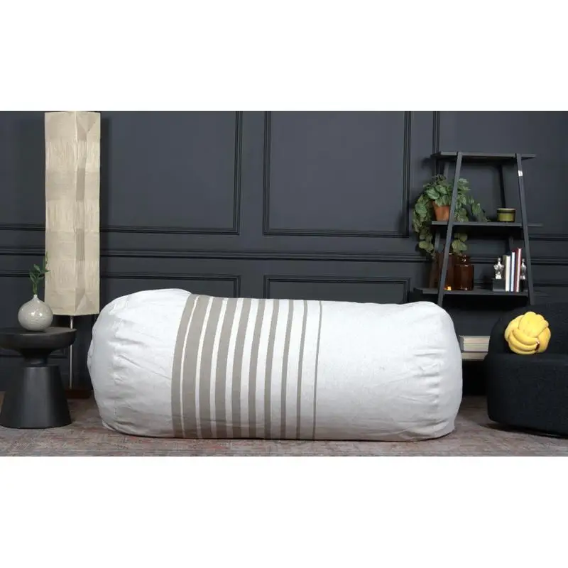 6.5ft Striped Cylindrical Bean Bag, Natural Color with Light Brown Stripes for Relaxation and Comfort