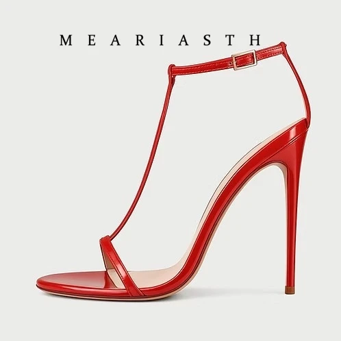 

Летние женские босоножки на высоком каблуке, сексуальные туфли с открытым носком, на шпильке 8 и 10 см, с Т-образным ремешком и пряжкой.