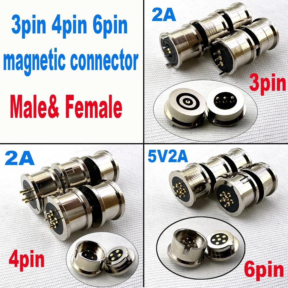 5set magnet Round high Current Magnet Suction Spring Pogo pin Connector Male Female Probe DC Power Charging Magnetic Connector