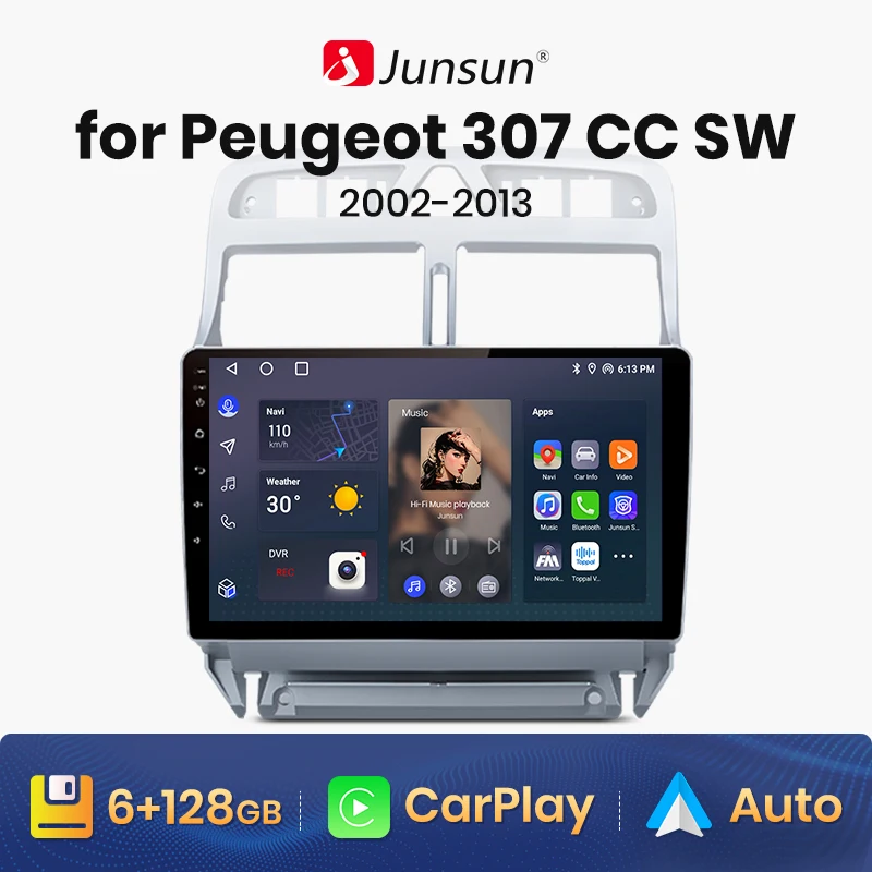 Junsun V1 AI Voice Wireless CarPlay Android Auto Radio for Peugeot 307 307CC 307SW 2002-2013 Car Multimedia GPS 2din autoradio