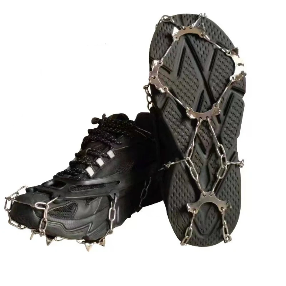 الأشرطة سلسلة من الفولاذ المقاوم للصدأ ذات 10 أسنان للاستخدام الخارجي - غطاء حذاء تسلق الجبال والمشي لمسافات طويلة وتسلق الجبال غير قابل للانزلاق