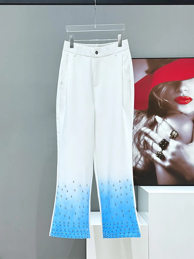 High-end Delicate Diamond-encrusted Color Matching Suit Trousers Men's 2025 Spring New Trendy Pants Male Straight Loose Trousers