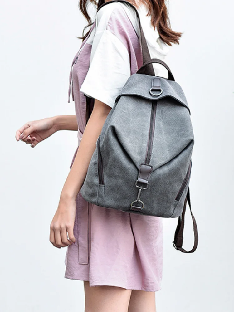 حقيبة ظهر رجالية قماشية متعددة الوظائف، حقيبة مدرسية راقية وعصرية، حقيبة سفر ريترو، متينة وكبيرة السعة #3