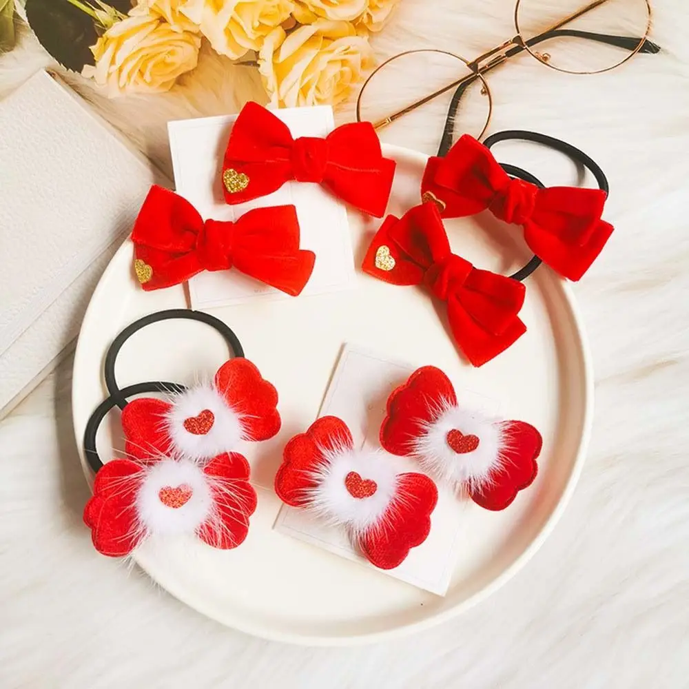 Bow Hair Grip Children Hairpins Red Hairpins Headwear Kids Bow Hair Clips Bow Hair Ring Hair Rope Chinese New Year Hairpins